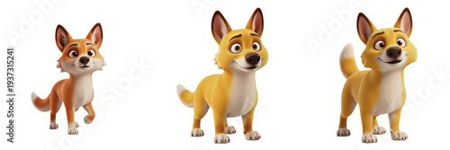 Gray Fox Urocyon cinereoargenteus isolated on white background cute 3D cartoon animal character set fluffy grey and orange fur mascot standing poses clipart animation