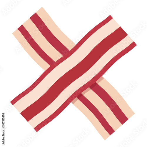 Flat Cartoon Bacon Crossed Stripes vector illustration
