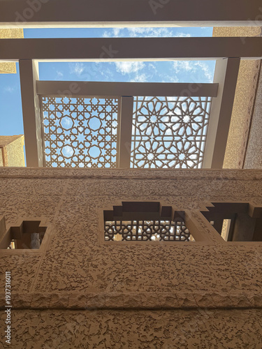 Traditional Islamic geometric patterns and courtyard architecture in Riyadh, Saudi Arabia