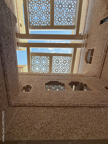 Traditional Islamic geometric patterns and courtyard architecture in Riyadh, Saudi Arabia