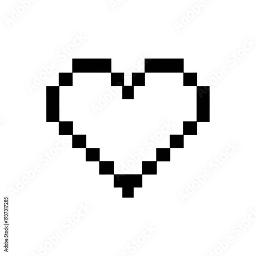 Classic Black Pixelated Heart Outline Icon – A Striking Retro 8-Bit Love Symbol Design for Gamers, Digital Artists, and Valentine's Day Enthusiasts, Evoking Nostalgia and Simple Elegance in UI and App