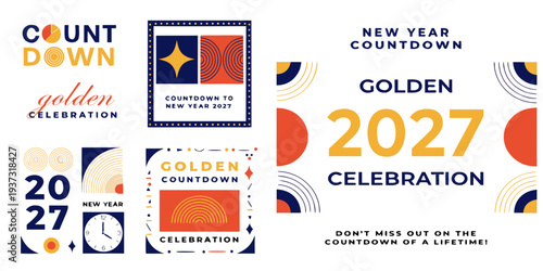 Golden 2027 Countdown Celebration – Modern New Year Event Graphics, Vibrant Festive Posters, Bold Holiday Designs & Colorful Countdown Artwork for Parties and Promotions