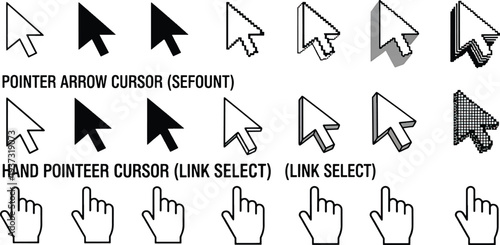 Mouse click cursor icon set. Cursor set in arrow forms. Pixel cursor icon..
