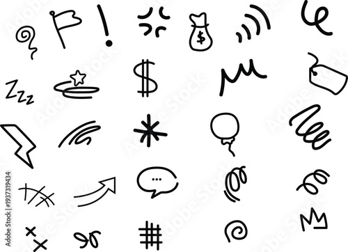 Hand drawn symbols and icons set for creative designs