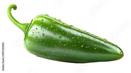 Ultra realistic HD green jalapeÃ±o pepper smooth glossy skin, isolated on white background