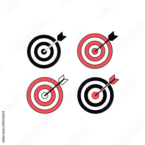 Four dartboards with arrows showing different scoring targets and accuracy.