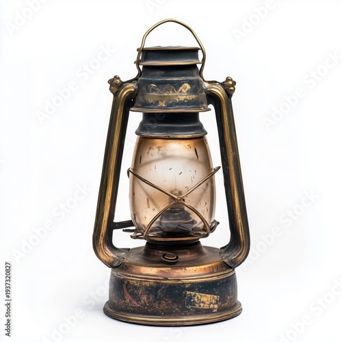 Old Lantern With Blue and Red Colors Sits on a Plain Surface in a Simple Setting