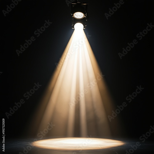 Spotlight Shines Through Smoke in a Dark Studio Environment During a Performa...