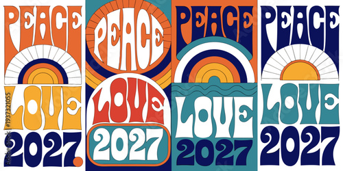 Peace Love 2027 – Retro Groovy New Year Designs, Colorful Vintage‑Style Graphics for Posters, Decor, Stickers & Digital Downloads