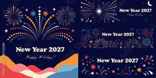 New Year 2027 Fireworks – Vibrant Holiday Night‑Sky Designs, Festive Greeting Card & Poster Graphics for Seasonal Decor and Digital Downloads