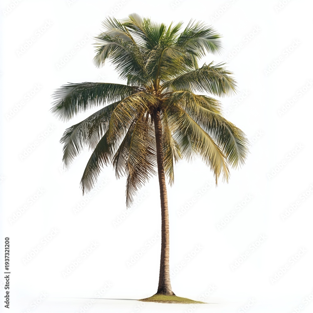 Obraz premium Coconut Palm Stands Alone in Bright Light in a Simple Outdoor Setting