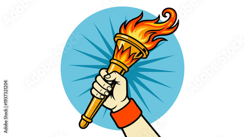 An artistic illustration depicting a hand holding a flaming torch