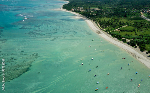 Aerial view of natural pools with coral reef at Sao Miguel dos Milagres beach in Alagoas.