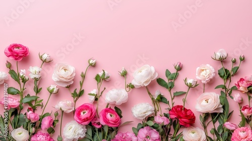 Colorful Flowers Arranged on a Pink Background for Decoration or a Celebration