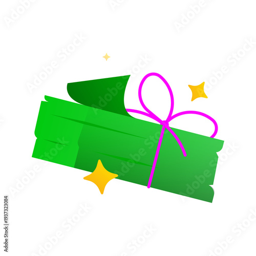 Modern vector illustration of stack of money wrapped gift ribbon. financial reward, cashback promotion, bonus incentive, monetary gift. for marketing promotion, loyalty program, savings reward