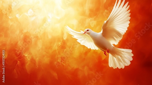 Bird Flies Through Swirling Orange and Yellow Clouds During Sunset Over the H...