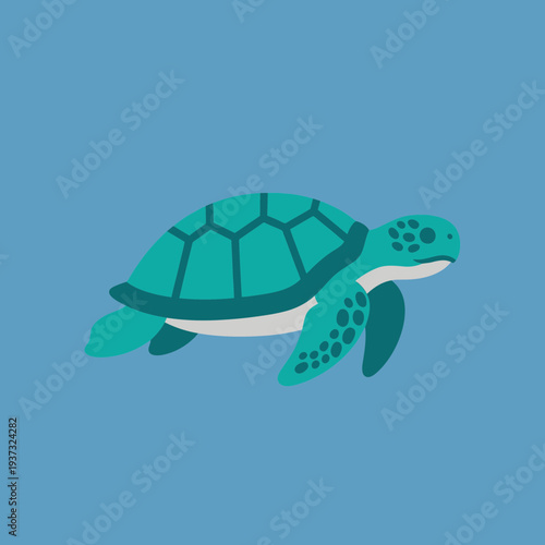 Illustration of a sea turtle swimming against a blue background.
