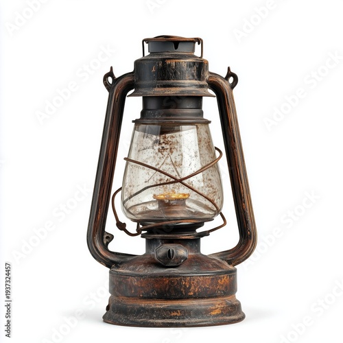 Old Lantern With Blue and Red Colors Sits on a Plain Surface in a Simple Setting