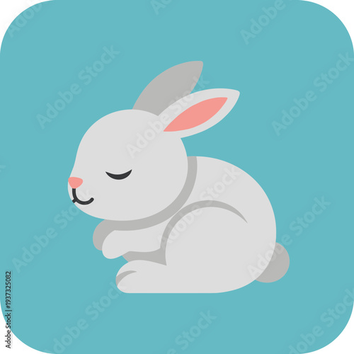 Cute, sleeping cartoon rabbit with closed eyes on a blue background.