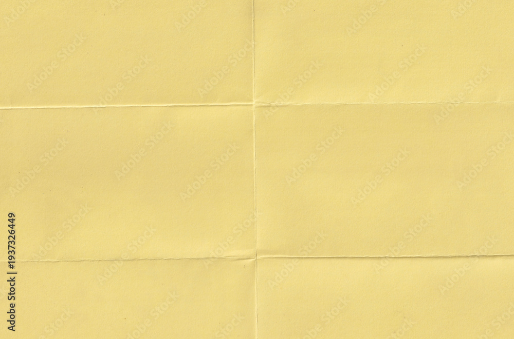 Fototapeta premium Yellow folded paper texture background with diagonal creases and crumpled aesthetic, vintage cyan paper sheet with weathered surface and organic grain for creative graphic design and scrapbooking.