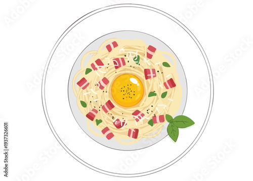 Delicious plate of spaghetti with bacon.