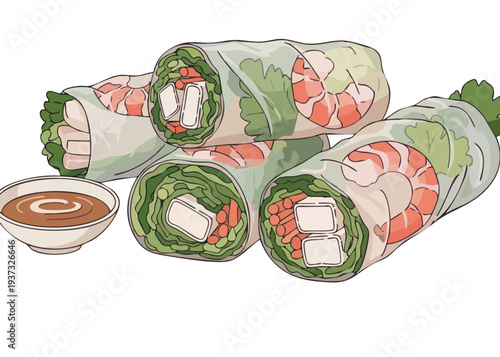 Delicious fresh spring rolls with shrimp.