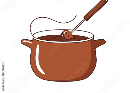 A brown pot of chocolate fondue.