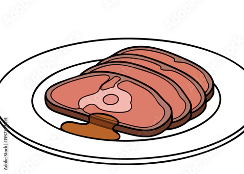 Sliced ham on a white plate.
