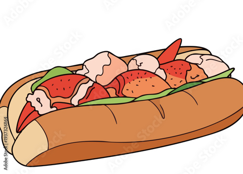 A cartoon illustration of a lobster roll.