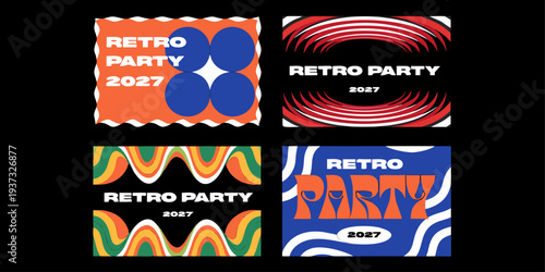 Retro Party 2027 Posters – Psychedelic Vintage Graphics, Groovy 70s & 80s Style Designs, Colorful Retro Templates, Nostalgic Event Art & Trendy Retro Branding