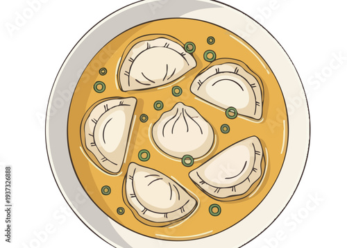A plate of dumplings in broth.