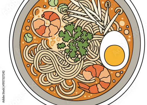Delicious bowl of ramen noodle soup.