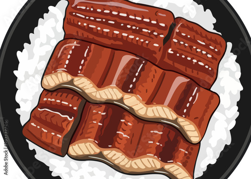 Delicious unagi eel sushi rolls on rice.