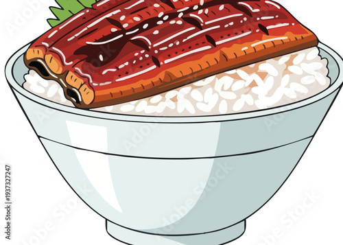 Grilled eel on a bowl of rice.