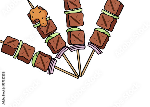 A cartoon illustration of meat skewers.