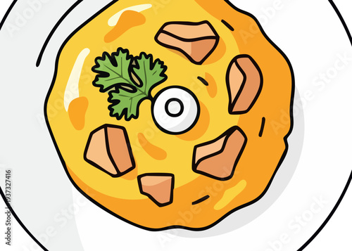 A cartoon illustration of a savory pie.