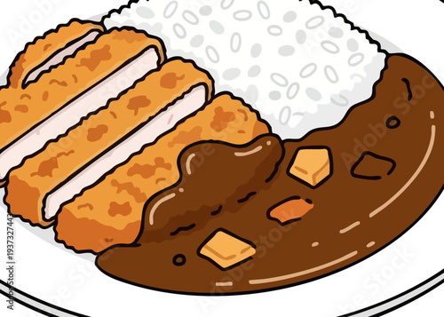 A plate of Japanese curry rice with chicken cutlet.