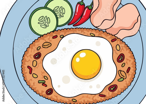 A plate of food with egg and vegetables.