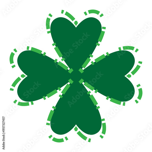 green four-leaf clover vector design with a unique dashed edge pattern