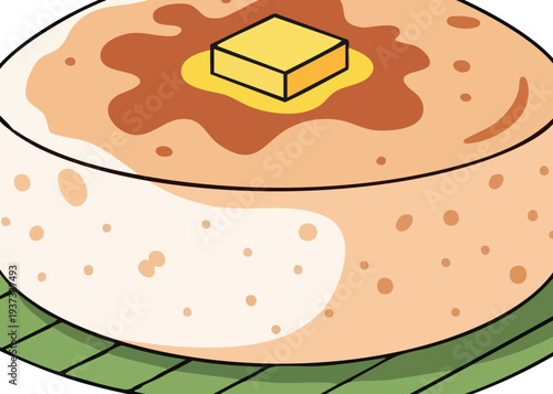 Delicious breakfast bowl with syrup and butter.