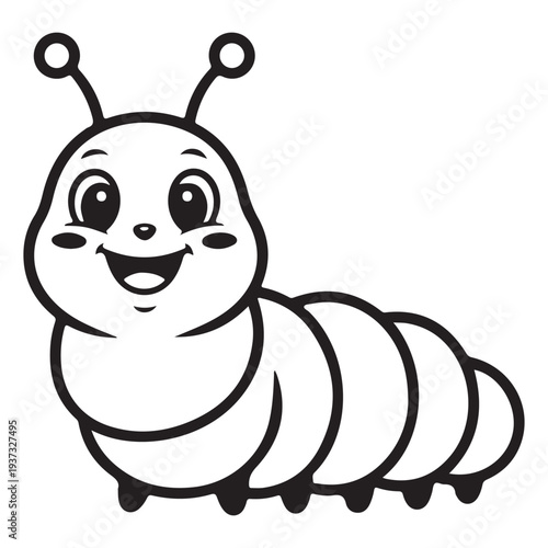 Cute Cartoon Caterpillar Illustration Black and White Outline