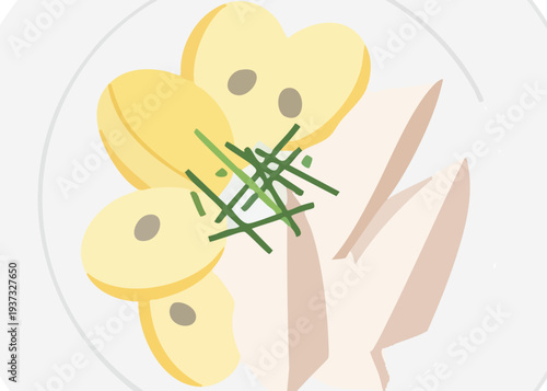 a plate of food with vegetables and potatoes.