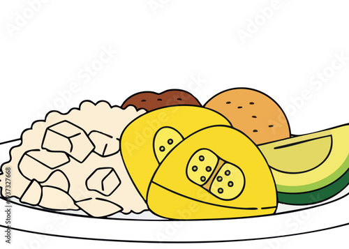 A plate of traditional Latin American food.