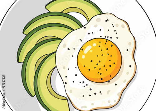 fried egg with sliced avocado.