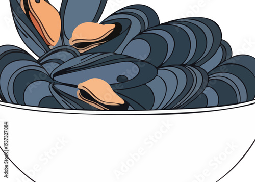 A bowl of fresh mussels seafood.