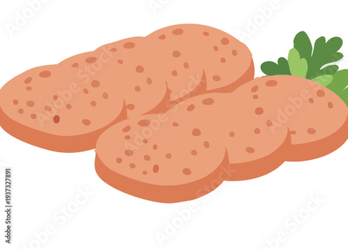 Sliced sausage with green herbs.