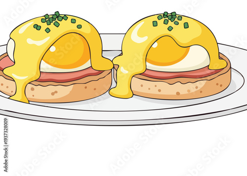 Delicious eggs benedict on a plate.