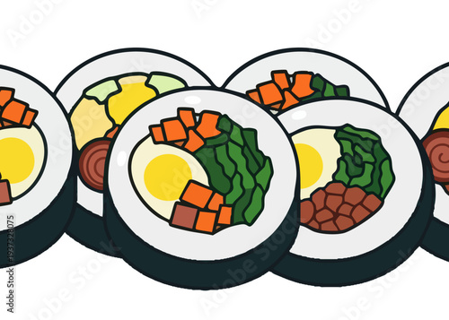 A variety of sushi rolls with different fillings.