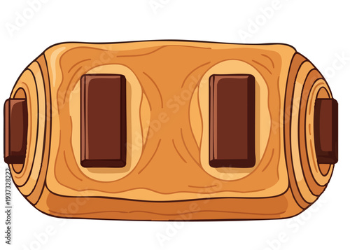 Chocolate bar with wooden texture and brown accents.
