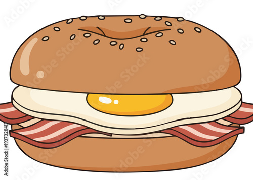 Delicious Breakfast Sandwich with Egg and Bacon on a Bun.